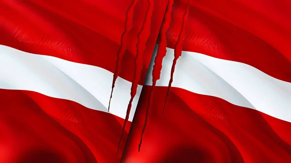 Latvia Latvia Flags Scar Concept Waving Flag Rendering Latvia Latvia — Stock Photo, Image