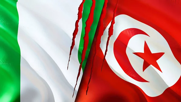 Nigéria Tunézia Zászlók Heg Koncepció Lengő Zászló Renderelés Nigéria Tunézia — Stock Fotó