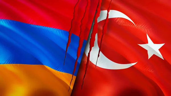 Örményország Törökország Megjelöli Heg Fogalmát Lengő Zászló Renderelés Örményország Törökország — Stock Fotó