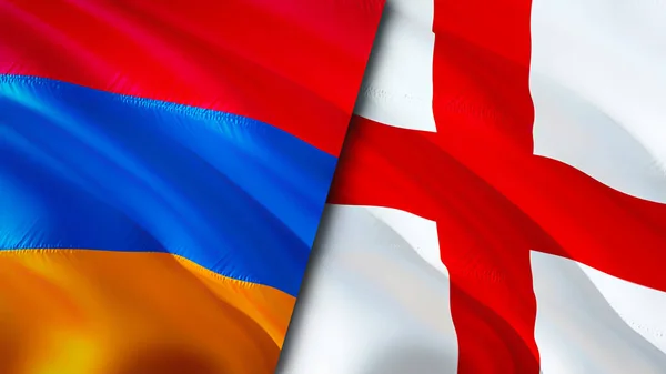 Armenia and England flags. 3D Waving flag design. Armenia England flag, picture, wallpaper. Armenia vs England image,3D rendering. Armenia England relations alliance and Trade,travel,tourism