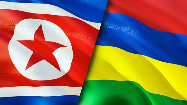 North Korea and Mauritius flags. 3D Waving flag design. North Korea Mauritius flag, picture, wallpaper. North Korea vs Mauritius image,3D rendering. North Korea Mauritius relations alliance an