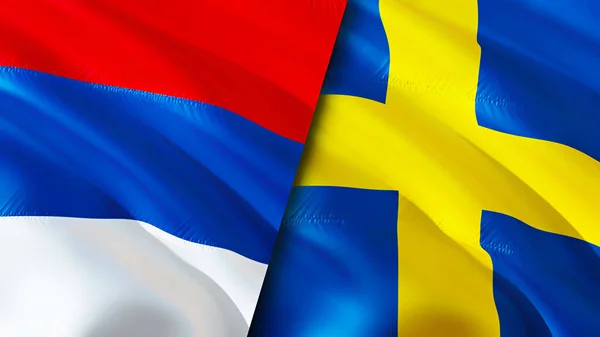 Srbsko Švédská Vlajka Návrh Vlnění Vlajky Srbsko Švédsko Vlajka Obrázek — Stock fotografie