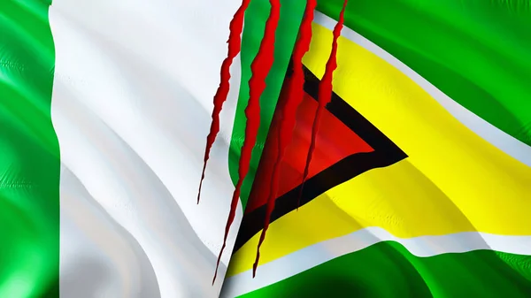 Nigeria Guyana Banderas Con Concepto Cicatriz Bandera Ondeante Representación Nigeria —  Fotos de Stock