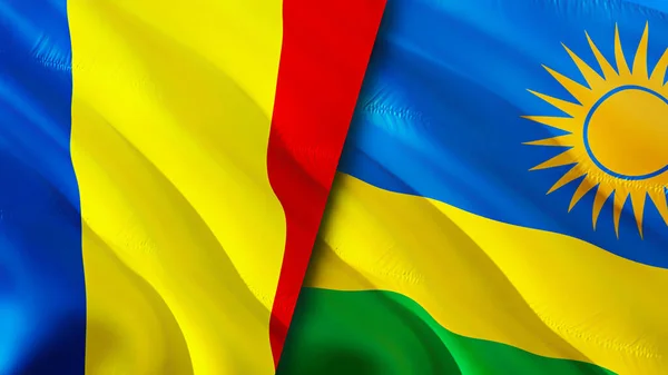Romênia Ruanda Bandeiras Com Conceito Cicatriz Bandeira Ondulada Renderização Conceito — Fotografia de Stock