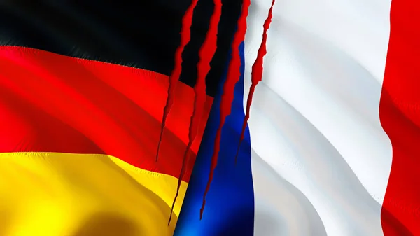 Germany France Flags Scar Concept Waving Flag Rendering Germany France — Stock Photo, Image