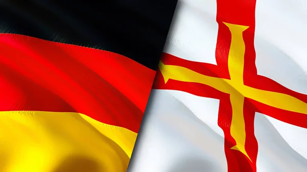 Germany and Guernsey flags. 3D Waving flag design. Germany Guernsey flag, picture, wallpaper. Germany vs Guernsey image,3D rendering. Germany Guernsey relations alliance and Trade,travel,touris