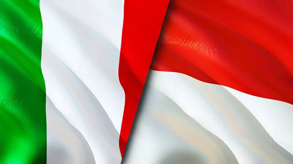 Italy and Indonesia flags. 3D Waving flag design. Italy Indonesia flag, picture, wallpaper. Italy vs Indonesia image,3D rendering. Italy Indonesia relations alliance and Trade,travel,tourism concep