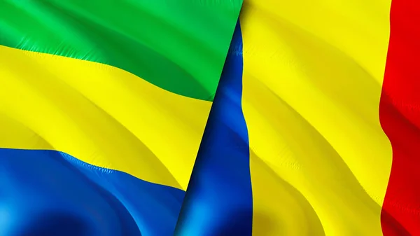 Bendera Gabon Dan Rumania Desain Bendera Waving Bendera Gabon Rumania — Stok Foto