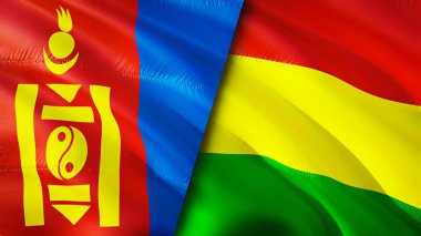 Moğolistan ve Bolivya bayrakları. 3 boyutlu dalgalanan bayrak tasarımı. Moğolistan Bolivya bayrağı, resim, duvar kağıdı. Moğolistan, Bolivya 'ya karşı, görüntü 3 boyutlu. Moğolistan Bolivya ilişkileri ittifak ve ticaret, seyahat, turnuva