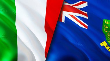 İtalya ve Britanya Virjin Adaları bayrakları. 3 boyutlu dalgalanan bayrak tasarımı. İtalya İngiliz Virjin Adaları bayrağı, resim, duvar kağıdı. İtalya, Britanya Virjin Adaları 'na karşı. Görüntü 3 boyutlu. İtalya İngiliz Virgin Adası