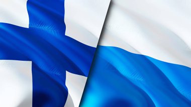 Finlandiya ve San Marino bayrakları. 3 boyutlu dalgalanan bayrak tasarımı. Finlandiya San Marino bayrağı, resim, duvar kağıdı. Finlandiya, San Marino 'ya karşı, görüntü 3D. Finlandiya San Marino İlişkiler Birliği