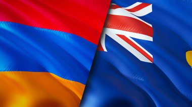 Ermenistan ve Saint Helena bayrakları. 3 boyutlu dalgalanan bayrak tasarımı. Ermenistan Saint Helena bayrağı, resim, duvar kağıdı. Ermenistan, Saint Helena imajına karşı, 3 boyutlu canlandırma. Ermenistan Saint Helena İlişkiler Birliği ve