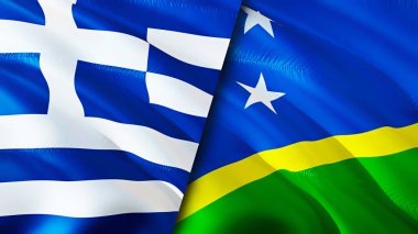 Yunanistan ve Solomon Adaları bayrakları. 3 boyutlu dalgalanan bayrak tasarımı. Yunanistan Solomon Adaları bayrağı, resmi, duvar kağıdı. Yunanistan, Solomon Adaları 'na karşı, görüntü 3 boyutlu. Yunanistan Solomon Adaları İlişkiler Birliği