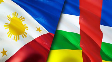 Filipinler ve Orta Afrika Cumhuriyeti bayrakları. 3 boyutlu dalgalanan bayrak tasarımı. Filipinler Orta Afrika Cumhuriyeti bayrağı, resim, duvar kağıdı. Filipinler Orta Afrika Cumhuriyeti 'ne karşı görüntü, 3D görüntüleme