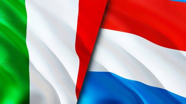 İtalya ve Lüksemburg bayrakları. 3 boyutlu dalgalanan bayrak tasarımı. İtalya Lüksemburg bayrağı, resim, duvar kağıdı. İtalya, Lüksemburg 'a karşı, görüntü 3D. İtalya Lüksemburg ilişkileri ittifak ve ticaret, seyahat, turnuva