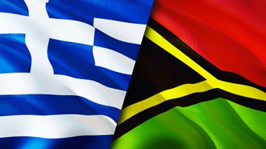 Yunanistan ve Vanuatu bayrakları. 3 boyutlu dalgalanan bayrak tasarımı. Yunanistan Vanuatu bayrağı, resim, duvar kağıdı. Yunanistan, Vanuatu 'ya karşı, görüntü 3 boyutlu. Yunanistan Vanuatu ilişkileri ittifak ve ticaret, seyahat, turizm konsepti