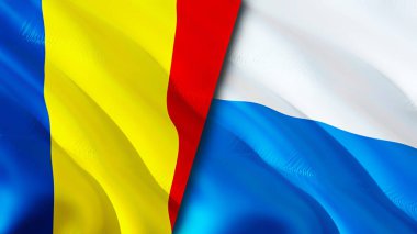 Romanya ve San Marino bayrakları. 3 boyutlu dalgalanan bayrak tasarımı. Romanya San Marino bayrağı, resim, duvar kağıdı. Romanya, San Marino 'ya karşı, görüntü 3D. Romanya San Marino ilişkileri ittifakı