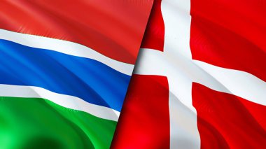 Gambia and Denmark flags. 3D Waving flag design. Gambia Denmark flag, picture, wallpaper. Gambia vs Denmark image,3D rendering. Gambia Denmark relations alliance and Trade,travel,tourism concep