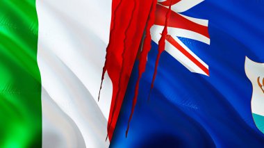 Italy and Anguilla flags with scar concept. Waving flag,3D rendering. Italy and Anguilla conflict concept. Italy Anguilla relations concept. flag of Italy and Anguilla crisis,war, attack concep