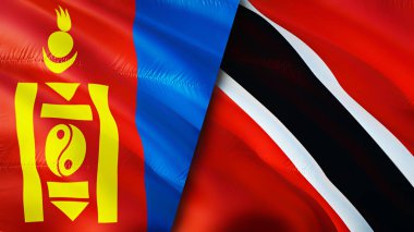 Mongolia and Trinidad and Tobago flags. 3D Waving flag design. Mongolia Trinidad and Tobago flag, picture, wallpaper. Mongolia vs Trinidad and Tobago image,3D rendering. Mongolia Trinidad and Tobag