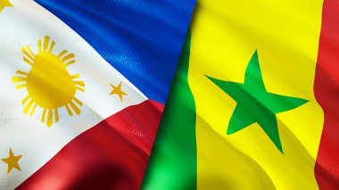 Philippines and Senegal flags. 3D Waving flag design. Philippines Senegal flag, picture, wallpaper. Philippines vs Senegal image,3D rendering. Philippines Senegal relations alliance an