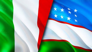Italy and Uzbekistan flags. 3D Waving flag design. Italy Uzbekistan flag, picture, wallpaper. Italy vs Uzbekistan image,3D rendering. Italy Uzbekistan relations alliance and Trade,travel,touris