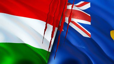 Hungary and Saint Helena flags with scar concept. Waving flag,3D rendering. Hungary and Saint Helena conflict concept. Hungary Saint Helena relations concept. flag of Hungary and Saint Helen