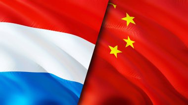 Luxembourg and China flags. 3D Waving flag design. Luxembourg China flag, picture, wallpaper. Luxembourg vs China image,3D rendering. Luxembourg China relations alliance and Trade,travel,touris