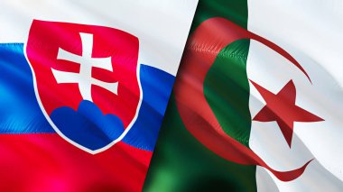 Slovakia and Algeria flags. 3D Waving flag design. Slovakia Algeria flag, picture, wallpaper. Slovakia vs Algeria image,3D rendering. Slovakia Algeria relations alliance and Trade,travel,touris