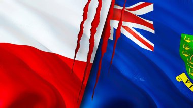 Poland and British Virgin Islands flags with scar concept. Waving flag,3D rendering. Poland and British Virgin Islands conflict concept. Poland British Virgin Islands relations concept. flag o