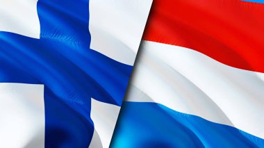 Finland and Luxembourg flags. 3D Waving flag design. Finland Luxembourg flag, picture, wallpaper. Finland vs Luxembourg image,3D rendering. Finland Luxembourg relations alliance an