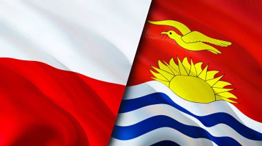 Poland and Kiribati flags. 3D Waving flag design. Poland Kiribati flag, picture, wallpaper. Poland vs Kiribati image,3D rendering. Poland Kiribati relations alliance and Trade,travel,tourism concep