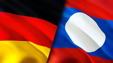Germany and Laos flags. 3D Waving flag design. Germany Laos flag, picture, wallpaper. Germany vs Laos image,3D rendering. Germany Laos relations alliance and Trade,travel,tourism concep