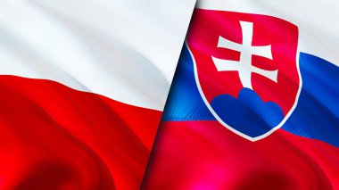 Poland and Slovakia flags. 3D Waving flag design. Poland Slovakia flag, picture, wallpaper. Poland vs Slovakia image,3D rendering. Poland Slovakia relations alliance and Trade,travel,tourism concep