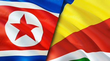 North Korea and Seychelles flags. 3D Waving flag design. North Korea Seychelles flag, picture, wallpaper. North Korea vs Seychelles image,3D rendering. North Korea Seychelles relations alliance an