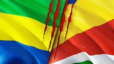 Gabon and Seychelles flags with scar concept. Waving flag,3D rendering. Gabon and Seychelles conflict concept. Gabon Seychelles relations concept. flag of Gabon and Seychelles crisis,war, attac