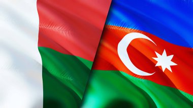 Madagascar and Azerbaijan flags. 3D Waving flag design. Madagascar Azerbaijan flag, picture, wallpaper. Madagascar vs Azerbaijan image,3D rendering. Madagascar Azerbaijan relations alliance an