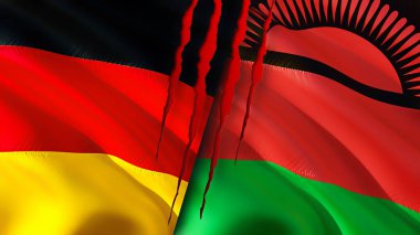 Germany and Malawi flags with scar concept. Waving flag,3D rendering. Germany and Malawi conflict concept. Germany Malawi relations concept. flag of Germany and Malawi crisis,war, attack concep