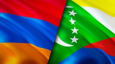 Armenia and Comoros flags. 3D Waving flag design. Armenia Comoros flag, picture, wallpaper. Armenia vs Comoros image,3D rendering. Armenia Comoros relations alliance and Trade,travel,tourism concep