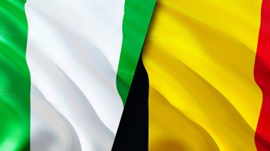 Nigeria and Belgium flags. 3D Waving flag design. Nigeria Belgium flag, picture, wallpaper. Nigeria vs Belgium image,3D rendering. Nigeria Belgium relations alliance and Trade,travel,tourism concep