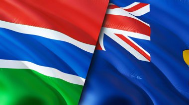 Gambia and Saint Helena flags. 3D Waving flag design. Gambia Saint Helena flag, picture, wallpaper. Gambia vs Saint Helena image,3D rendering. Gambia Saint Helena relations alliance an