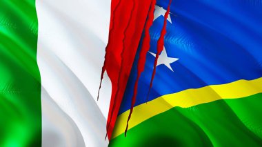 Italy and Solomon Islands flags with scar concept. Waving flag,3D rendering. Italy and Solomon Islands conflict concept. Italy Solomon Islands relations concept. flag of Italy and Solomon Island