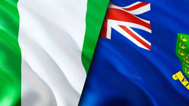 Nigeria and British Virgin Islands flags. 3D Waving flag design. Nigeria British Virgin Islands flag, picture, wallpaper. Nigeria vs British Virgin Islands image,3D rendering. Nigeria British Virgi