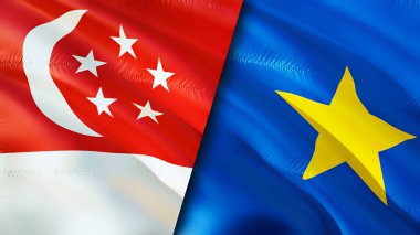 Singapore and DR Congo flags. 3D Waving flag design. Singapore DR Congo flag, picture, wallpaper. Singapore vs DR Congo image,3D rendering. Singapore DR Congo relations alliance an