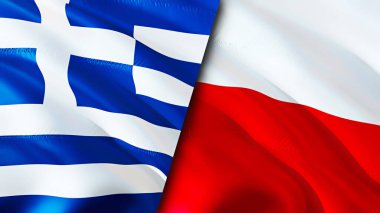 Greece and Poland flags. 3D Waving flag design. Greece Poland flag, picture, wallpaper. Greece vs Poland image,3D rendering. Greece Poland relations alliance and Trade,travel,tourism concep
