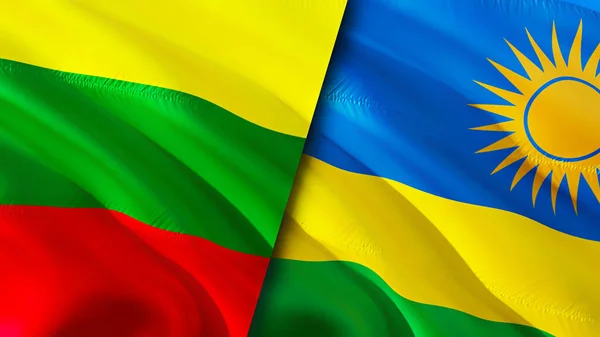 Lithuania and Rwanda flags. 3D Waving flag design. Lithuania Rwanda flag, picture, wallpaper. Lithuania vs Rwanda image,3D rendering. Lithuania Rwanda relations alliance and Trade,travel,touris