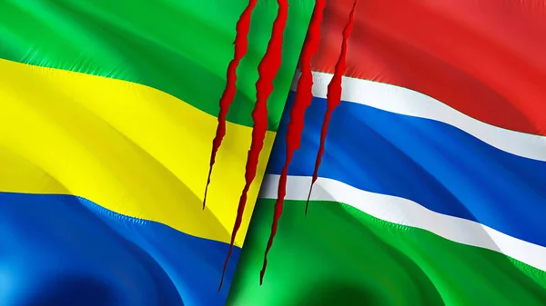 Gabón Gambia Banderas Con Concepto Cicatriz Bandera Ondeante Representación Gabón — Foto de Stock