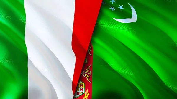 Σημαίες Ιταλίας Και Τουρκμενιστάν Σχεδιασμός Τρισδιάστατης Κυματιστή Σημαίας Ιταλία Τουρκμενιστάν — Φωτογραφία Αρχείου