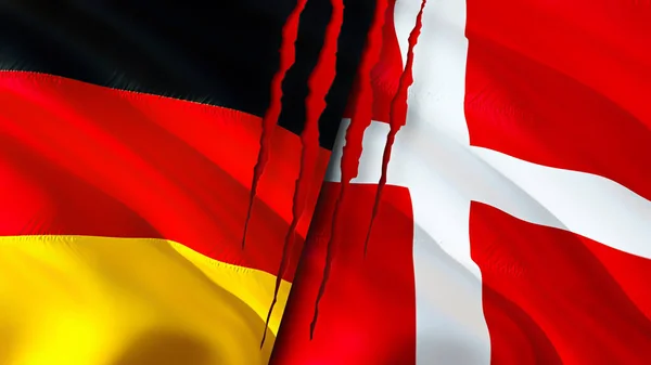 Německo Dánsko Vlajky Jizva Koncepce Vlnění Vlajky Vykreslování Německo Dánsko — Stock fotografie
