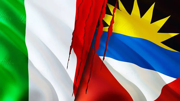 Italy Antigua Barbuda Flags Scar Concept Waving Flag Rendering Italy — Stock Photo, Image